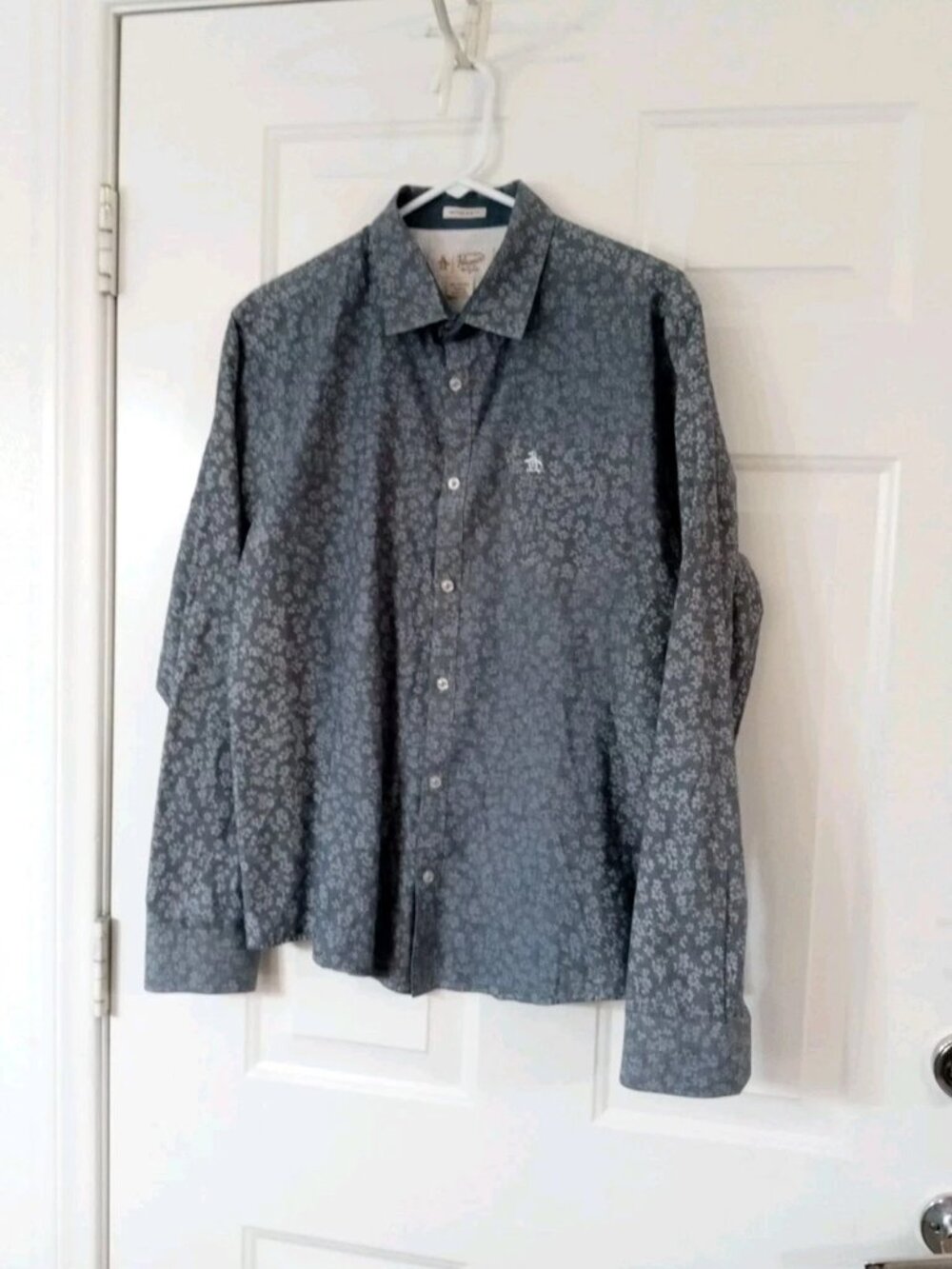 Original Penguin Men’s XL Heritage Slim Fit Blue Floral Button Up Long Sleeve